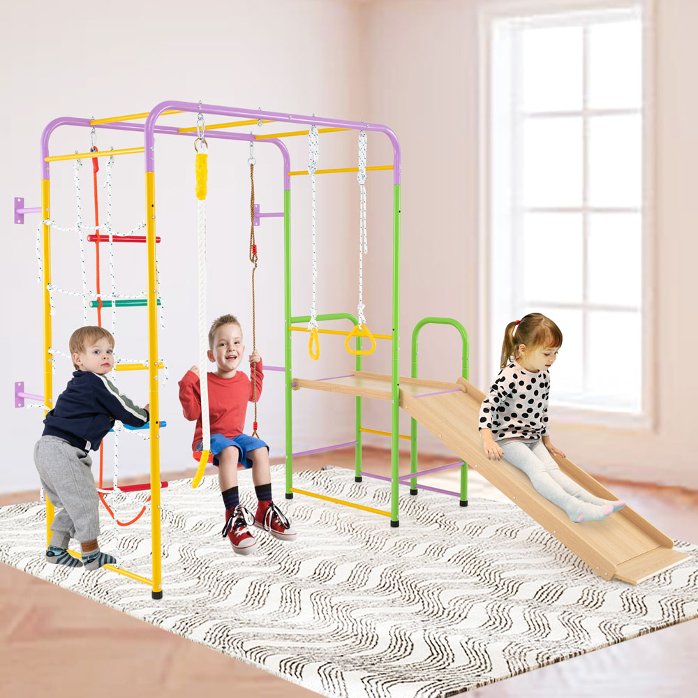 Costway Colourful 8-in-1 Indoor Jungle Gym Metal Climbing Play Set Image 2