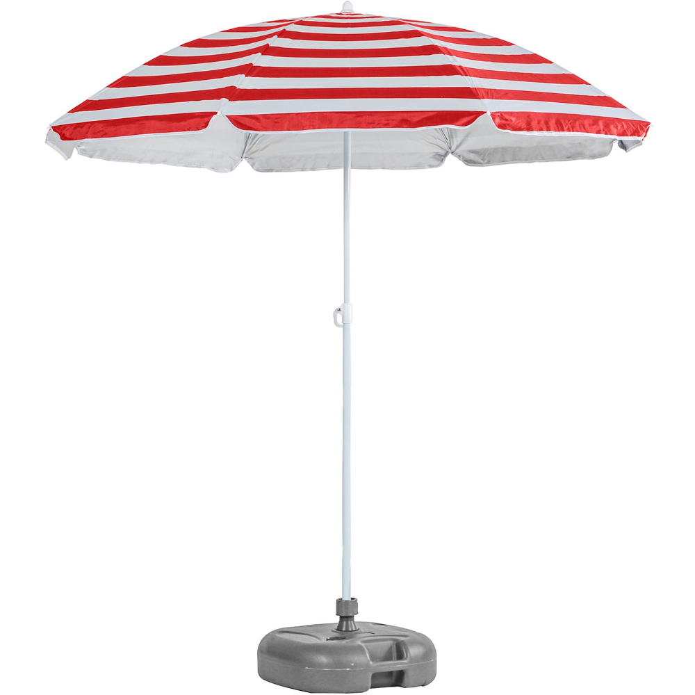 Harbour Housewares Red Stripe Metal Beach Parasol with Grey Fillable Base 1.8m Image 1