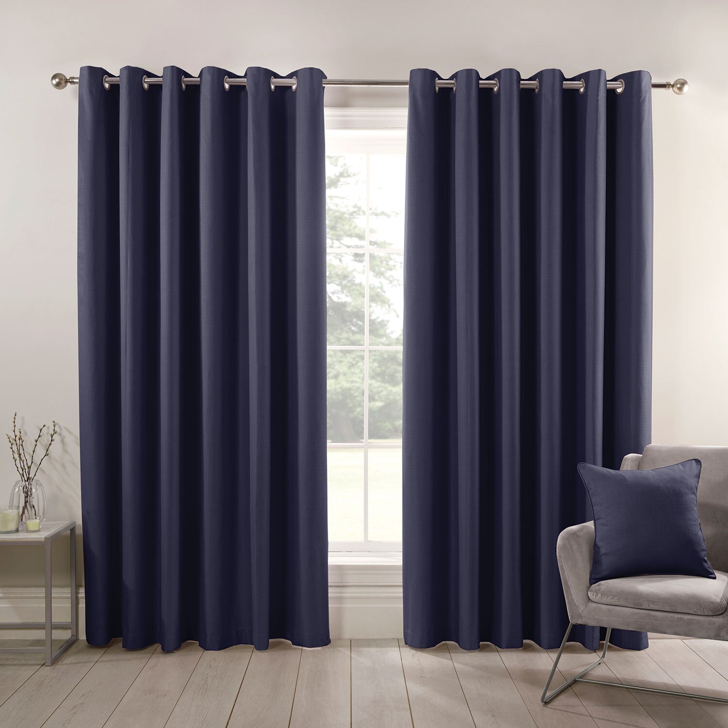 Divante Hoxton Navy Blackout Eyelet Curtains 229 x 168cm Image 1