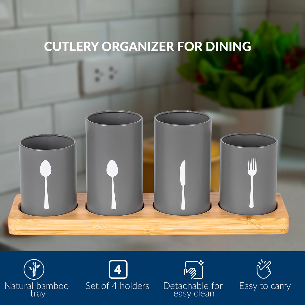 Innoteck Essentials 4 Piece Grey Kitchen Cutlery Holder Set Image 4