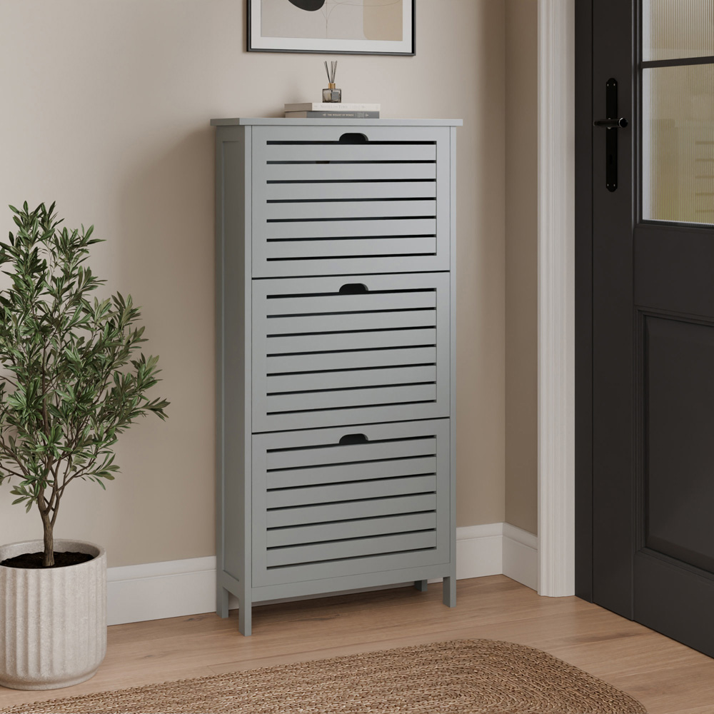 GFW Bergen Grey 3 Tier Shoe Cabinet Image 7