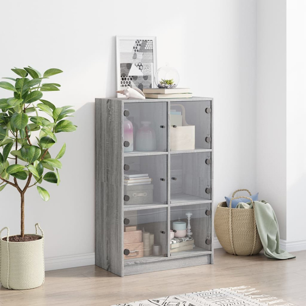 vidaXL 6 Glass Door Grey Sonoma Highboard Image 3