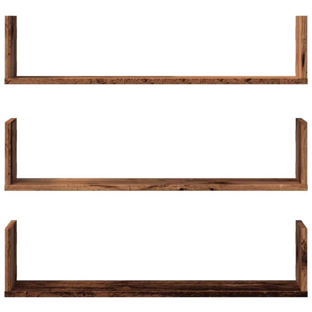 vidaXL 80 x 18 x 18cm Set of 3 Old Wood Wall Shelf Image 3