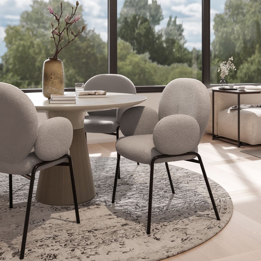 tectake Light Grey Boucle Padded Dining Chair Image 8