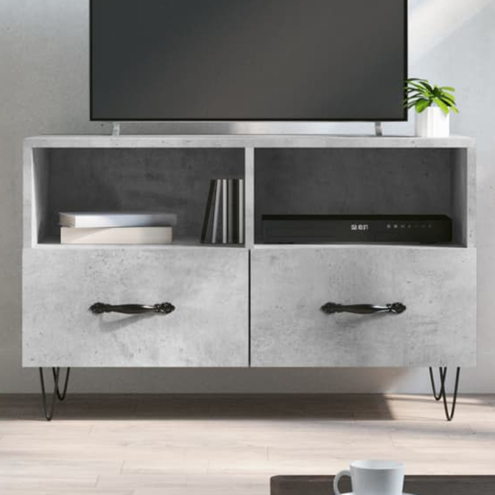 vidaXL 2 Drawer 2 Shelf Concrete Grey TV Cabinet Image 1