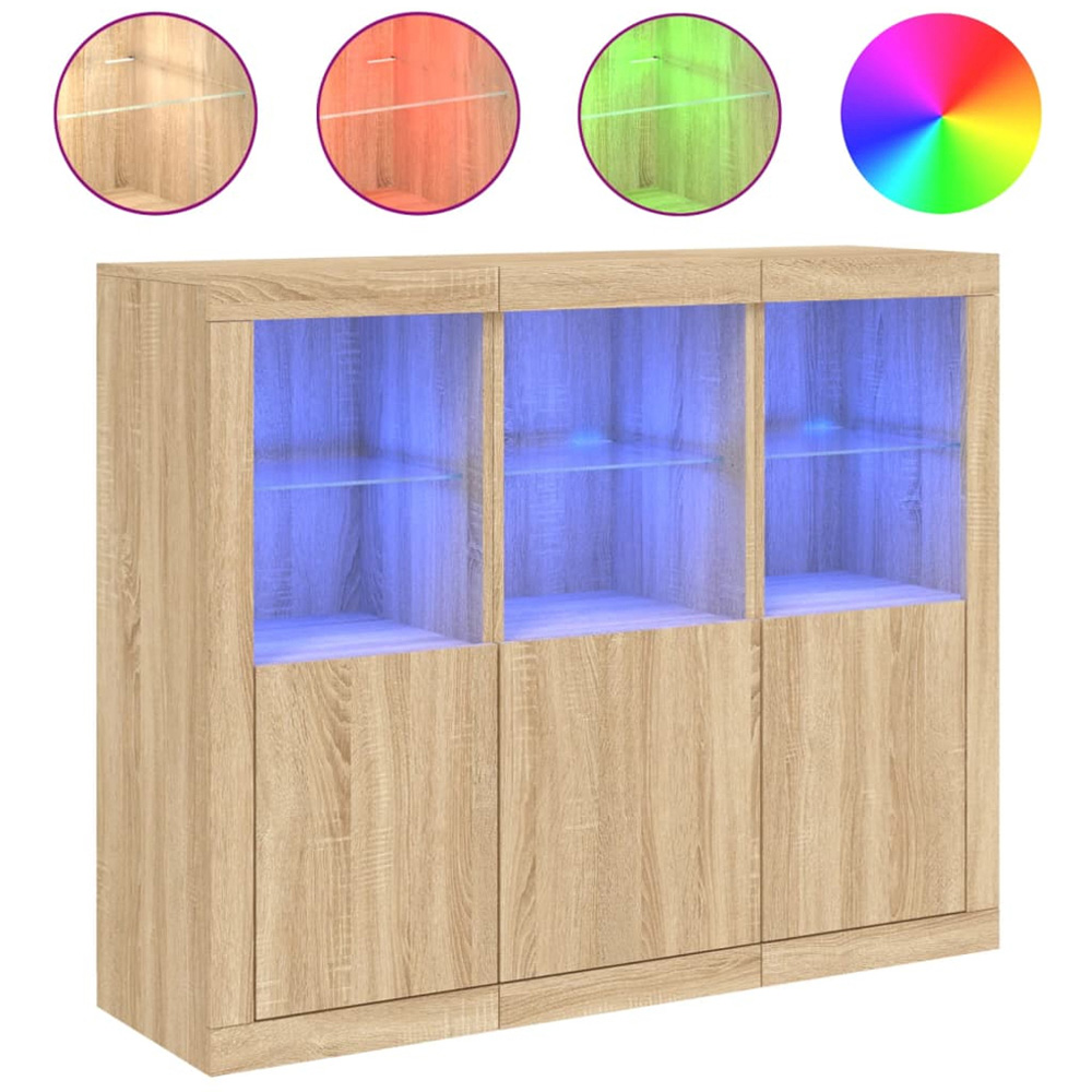 vidaXL 3 Door 6 Open Shelf Sonoma Oak Sideboard with LED Lights Image 2