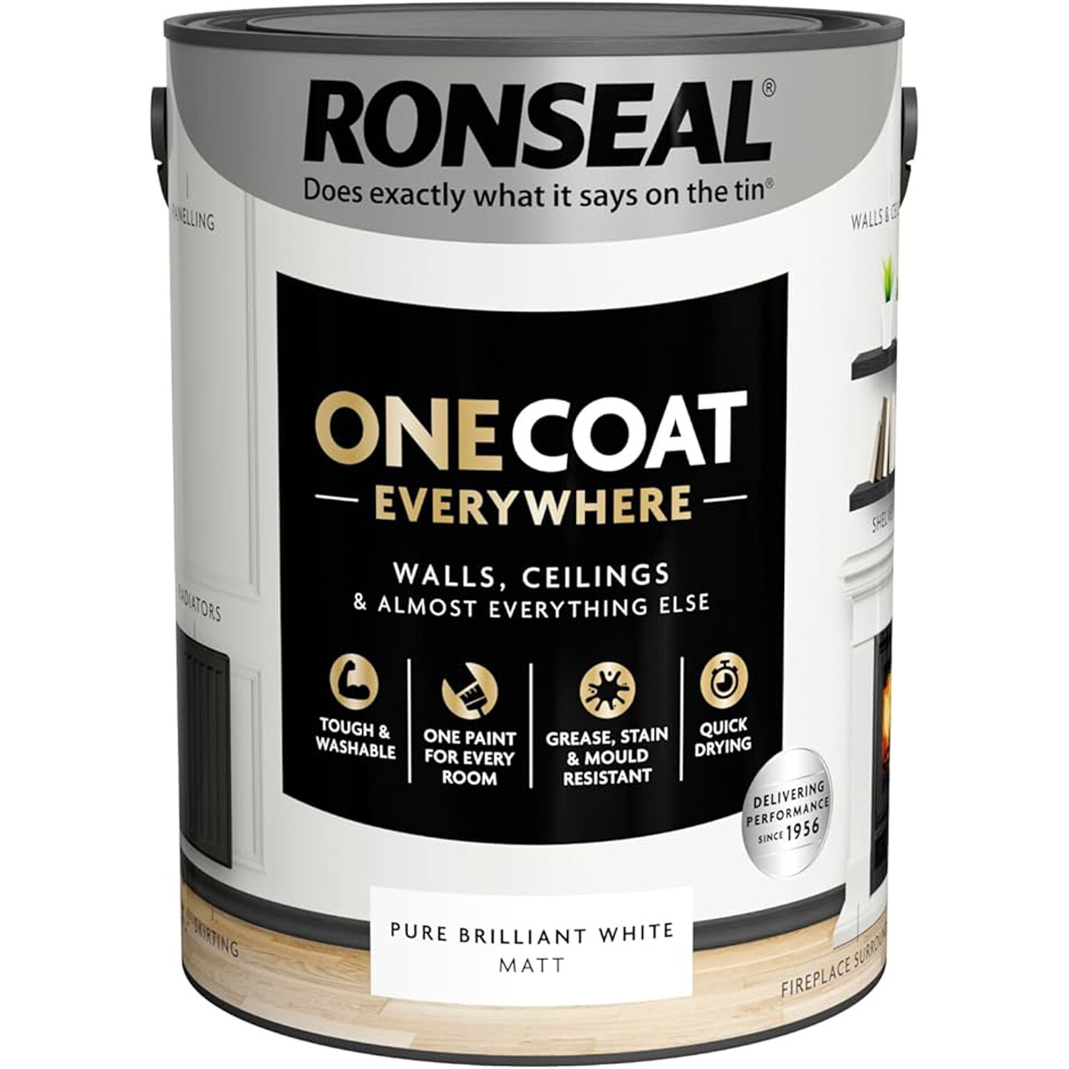 Ronseal One Coat Everywhere Interior Paint Pure Brilliant White 5l Image 2
