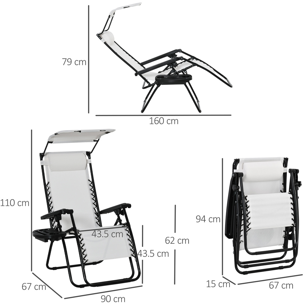 Outsunny White Zero Gravity Foldable Garden Recliner Chair with Canopy Image 7