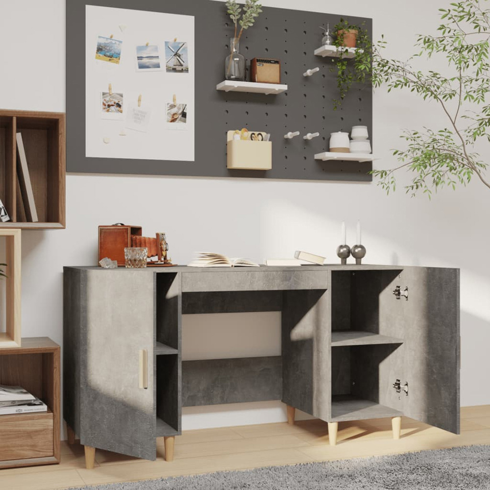 vidaXL 2 Door Computer Desk Concrete Grey and Gold Image 7
