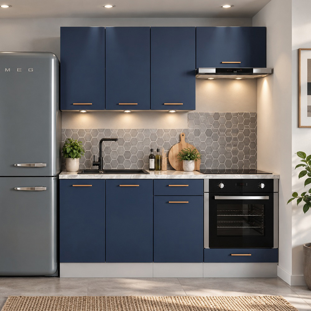 Impact Furniture Nora Matt Grey and Navy Blue Complete Kitchen Cabinet Set of 6 Image 8