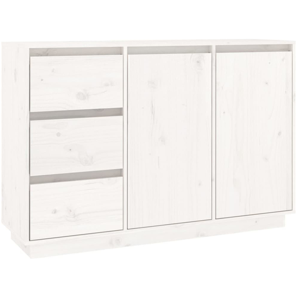 vidaXL 2 Door 3 Drawer White Solid Pine Wood Sideboard Image 2