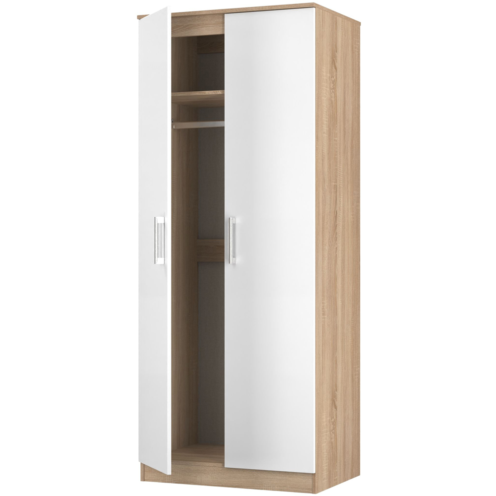 Crowndale Devon 2 Door Matt White and Bardolino Oak Wardrobe Ready Assembled Image 6