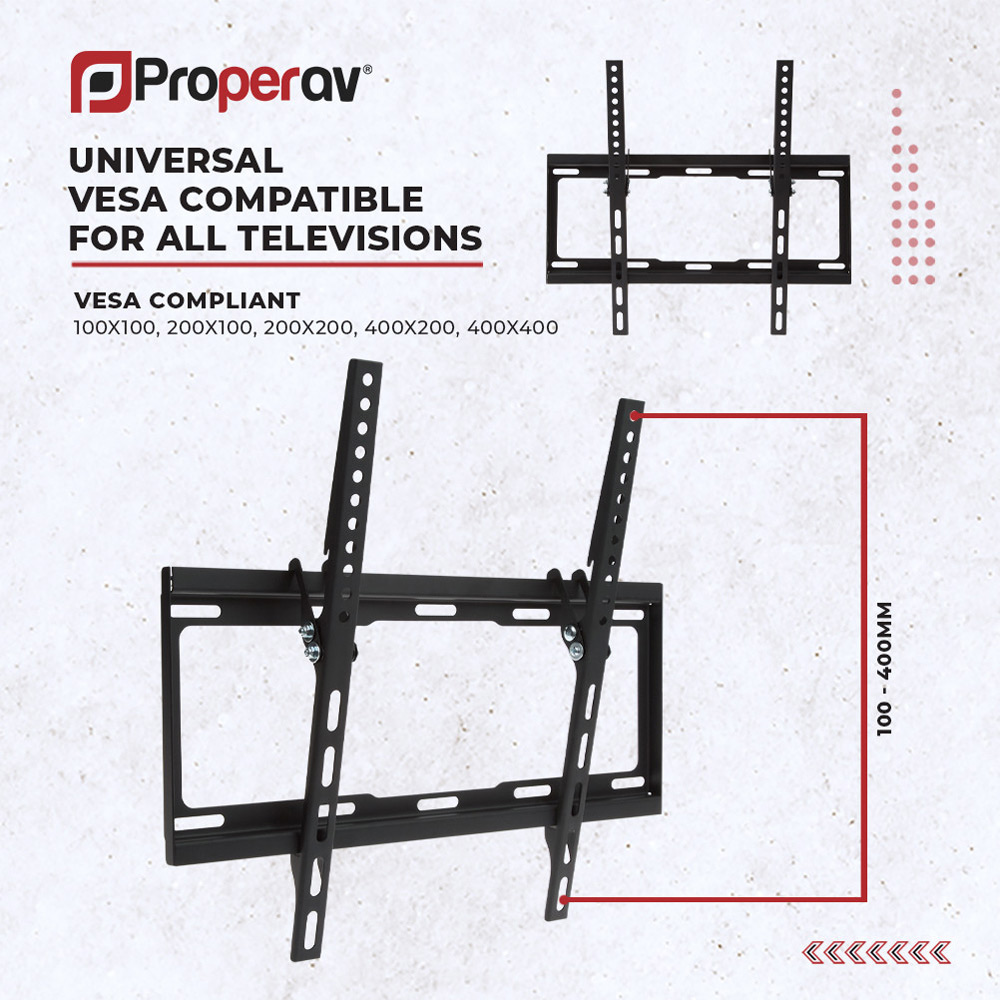 ProperAV Black 32 to 55 Inch Flat Tilting TV Bracket Image 4