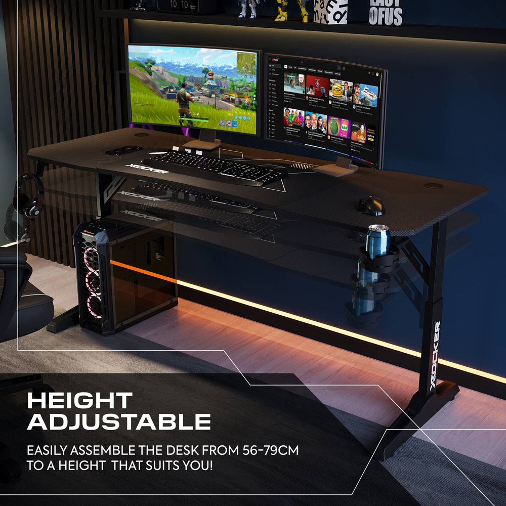X Rocker Cougar XL Height Adjustable Gaming Desk with Mousepad Black Image 3