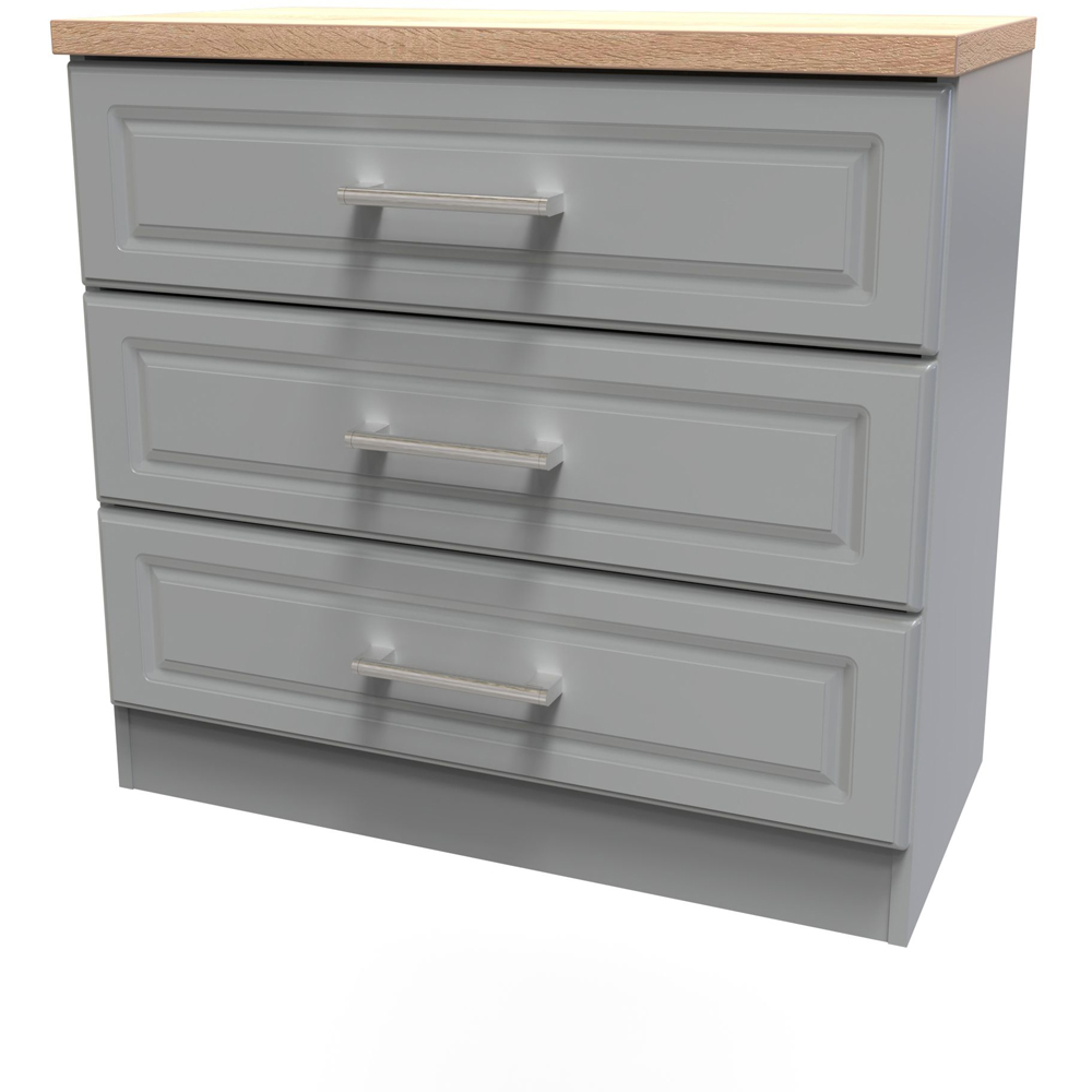 Crowndale Kent 3 Drawer Dusk Grey and Bardolino Oak Chest of Drawers Ready Assembled Image 4