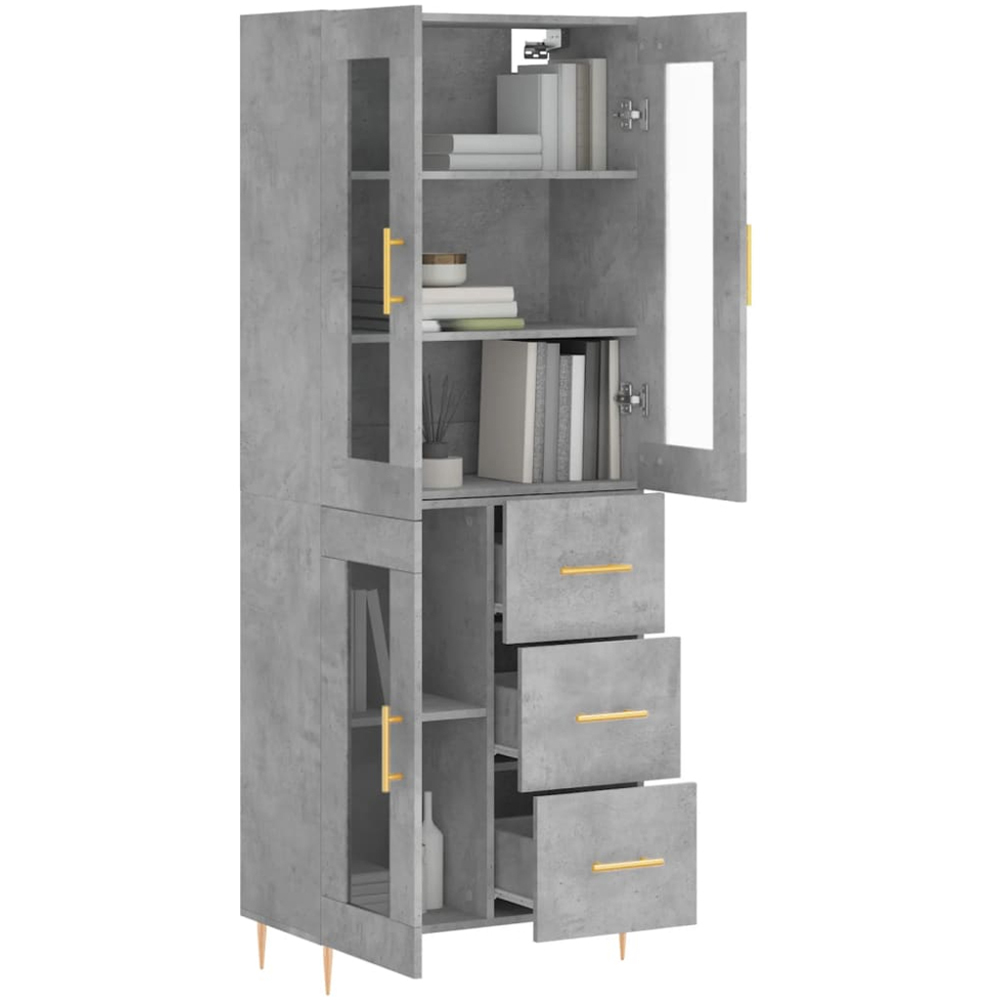 vidaXL 3 Glass Door 3 Drawer Concrete Grey Highboard with Gold Handle Image 3