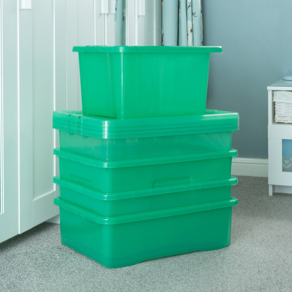 Wham Multisize Crystal Stackable Plastic Green Storage Box and Lid Set 5 Piece Image 2