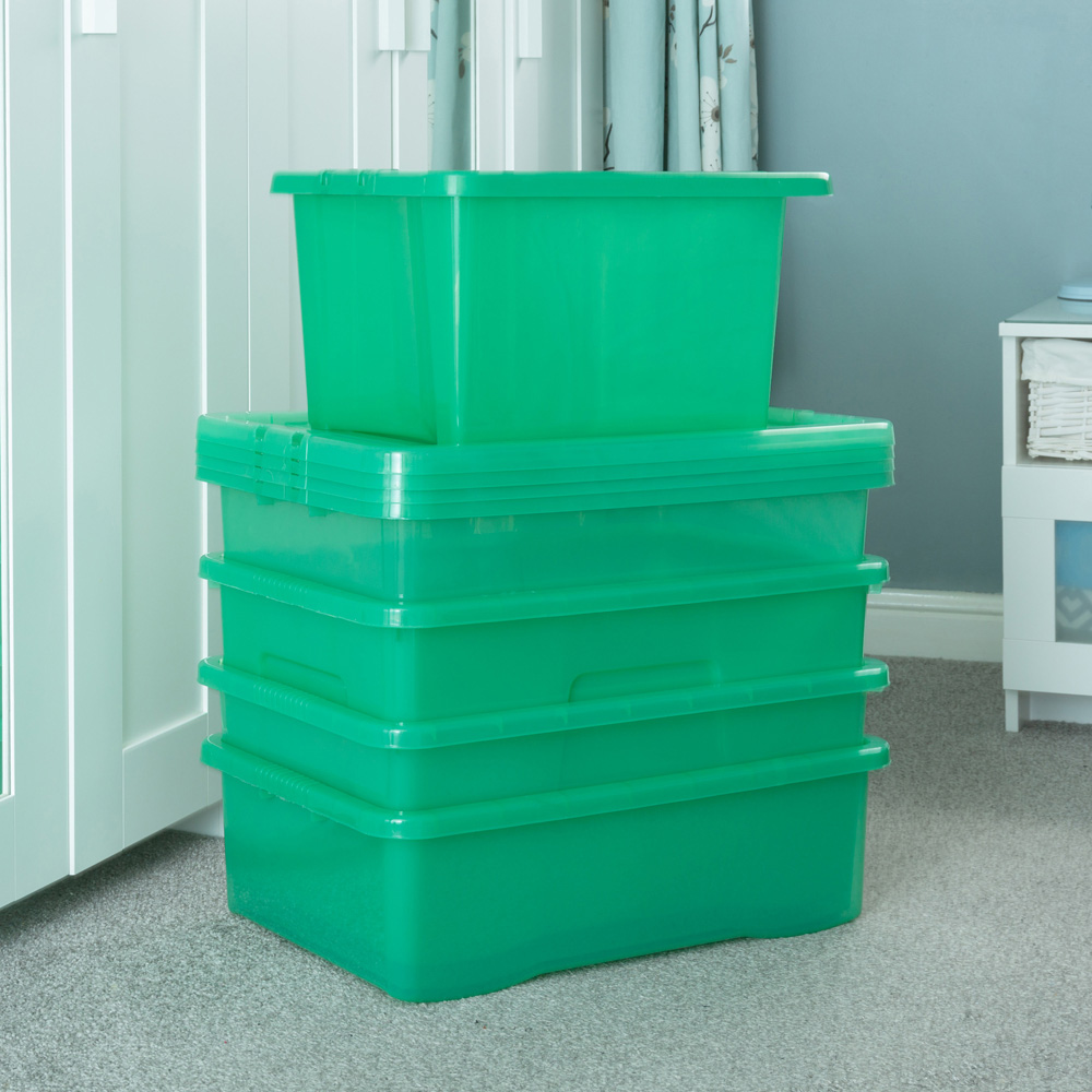 Wham Crystal Stackable Plastic Green Storage Box with Lid 5 Piece Image 2