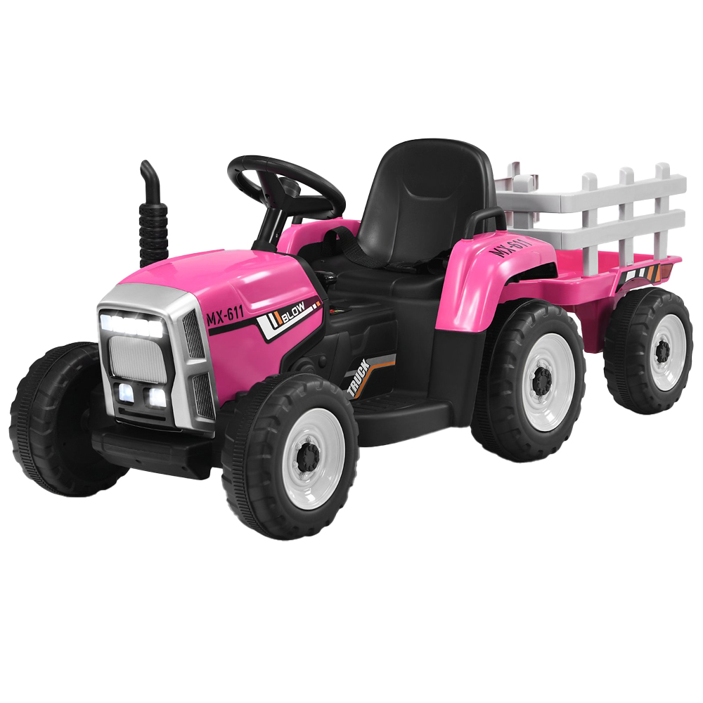 Costway Kids Electric Ride On Tractor with Trailer Music and LED Light 12V Image 1