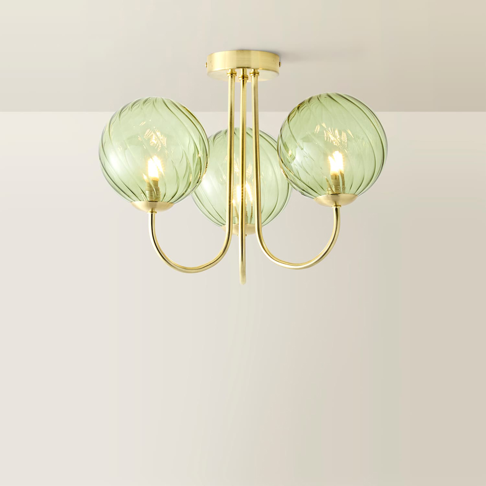 ValueLights Sydney Brushed Gold 3-Arm Chandelier with Glass Shade and Bulb Image 3