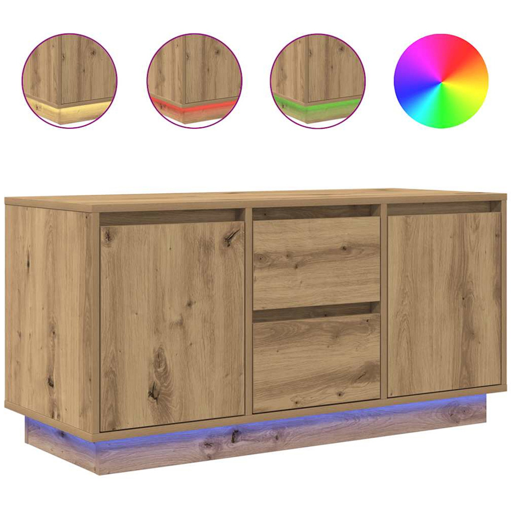 vidaXL 2 Door 2 Drawer Artisan Oak TV Cabinet with LED Lights Image 3