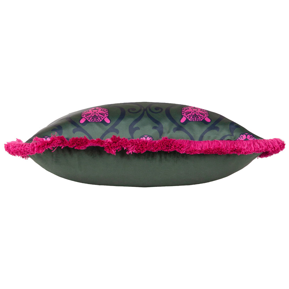 Paoletti Lupita Emerald and Pink Fringed Cushion Image 3
