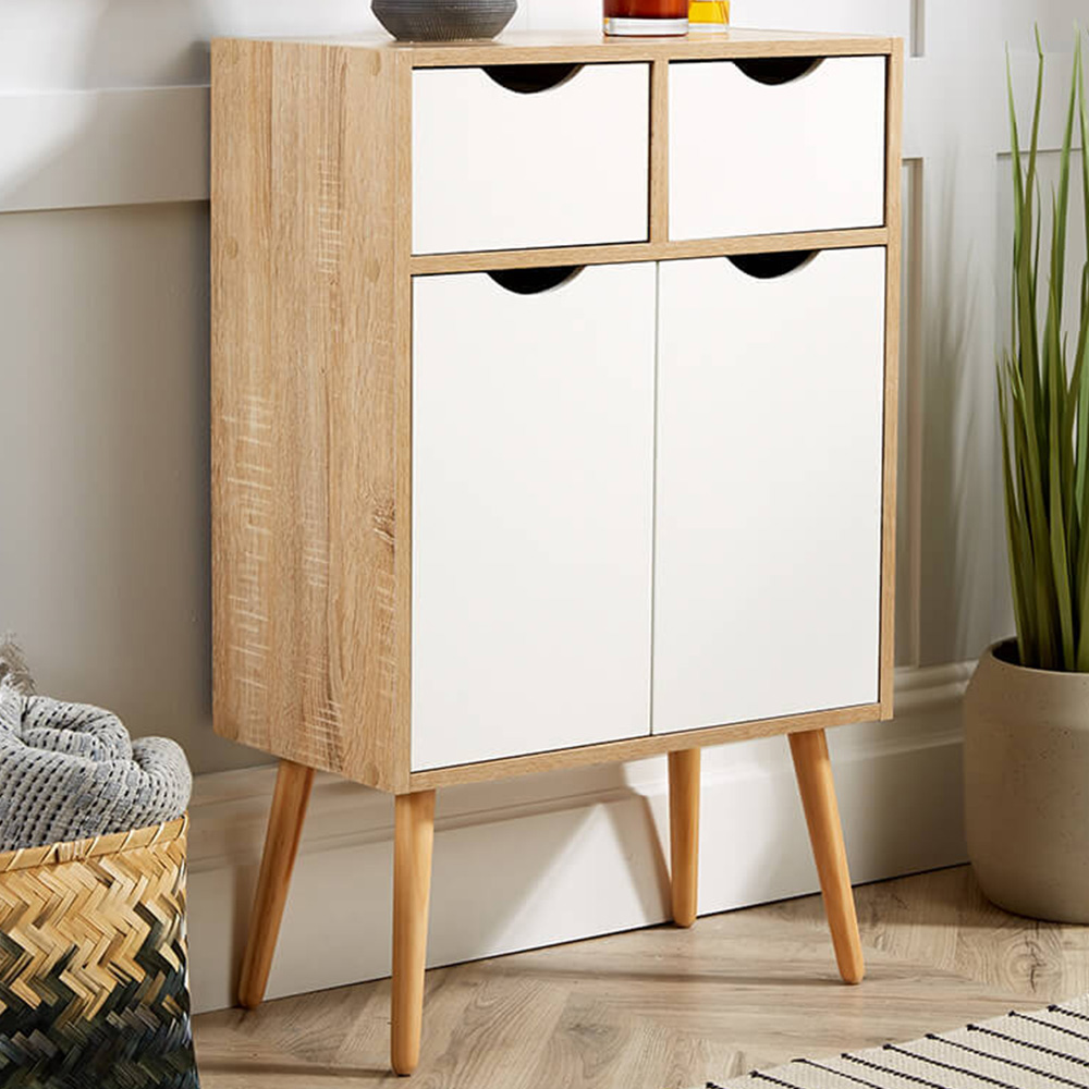 Home Source Boden 2 Door 2 Drawer White and Oak Effect Cupboard Image 1