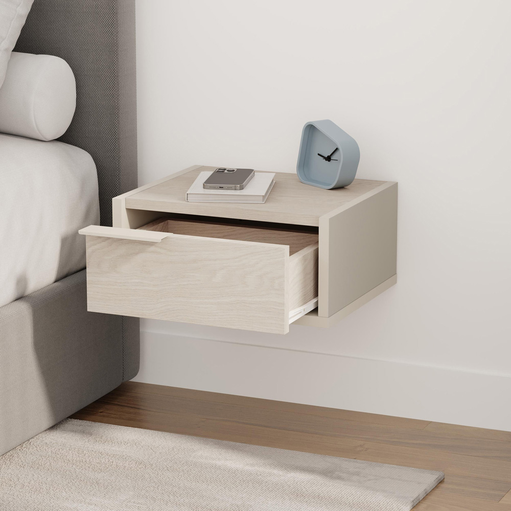 Decortie Eco Single Drawer Sandstone Wall Mounted Bedside Table Image 5