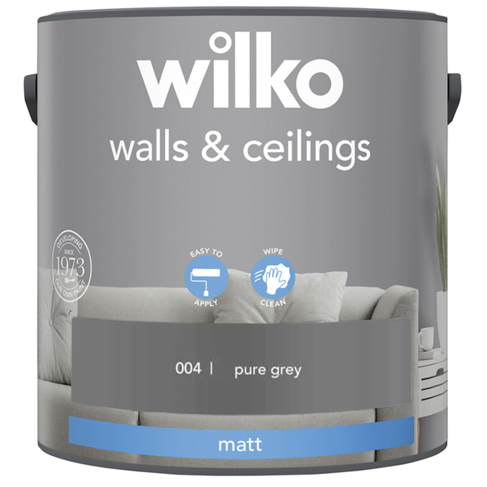 Wilko Walls & Ceilings Pure Grey Matt Emulsion Paint 2.5L Image 2