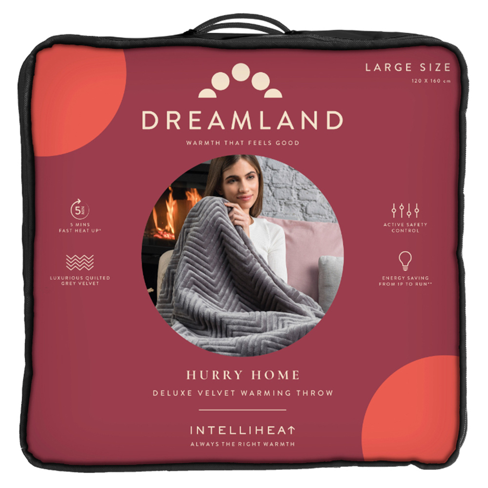 Dreamland’s Relaxwell Deluxe Grey Velvet Herringbone Quilted Electric Blanket Image 7
