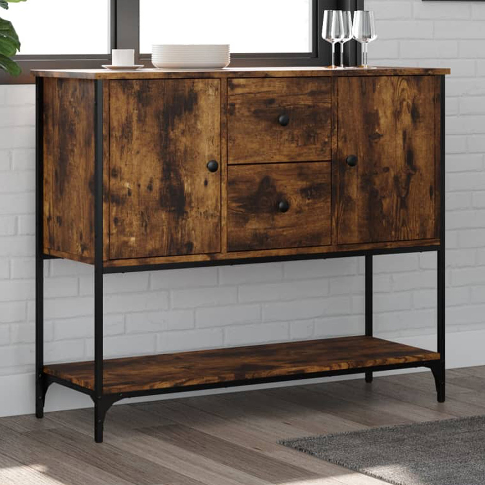 vidaXL 2 Door 2 Drawer Single Shelf Smoked Oak Sideboard Image 1