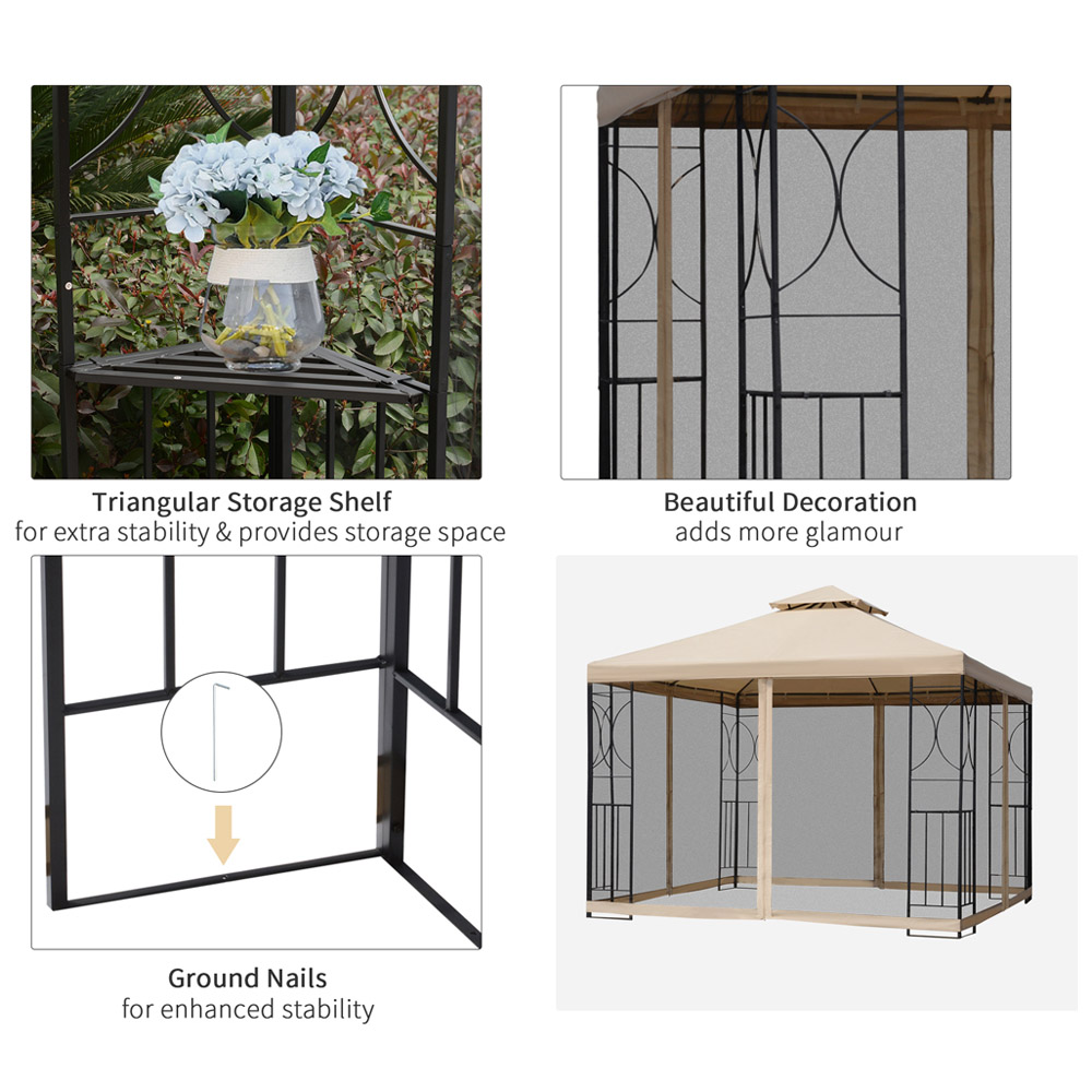 Outsunny 3 x 3m Patio Gazebo with Netting Shelves Image 5