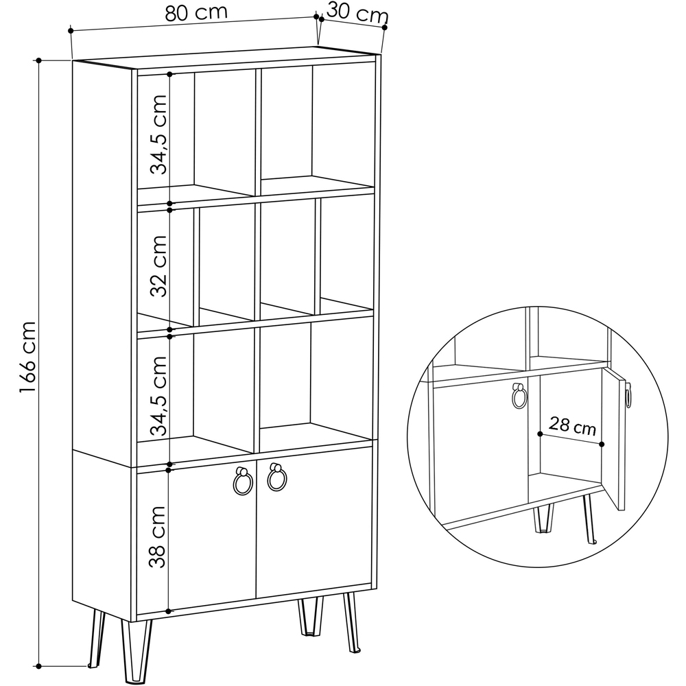 Decortie Bene 2 Door 8 Shelf Anthracite Oak Bookcase Image 4