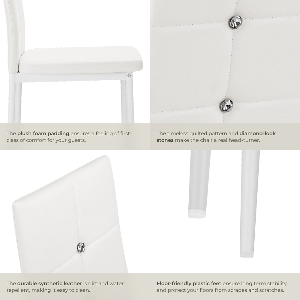 tectake Set of 6 White Rhinestone Highlight Dining Chairs Image 6