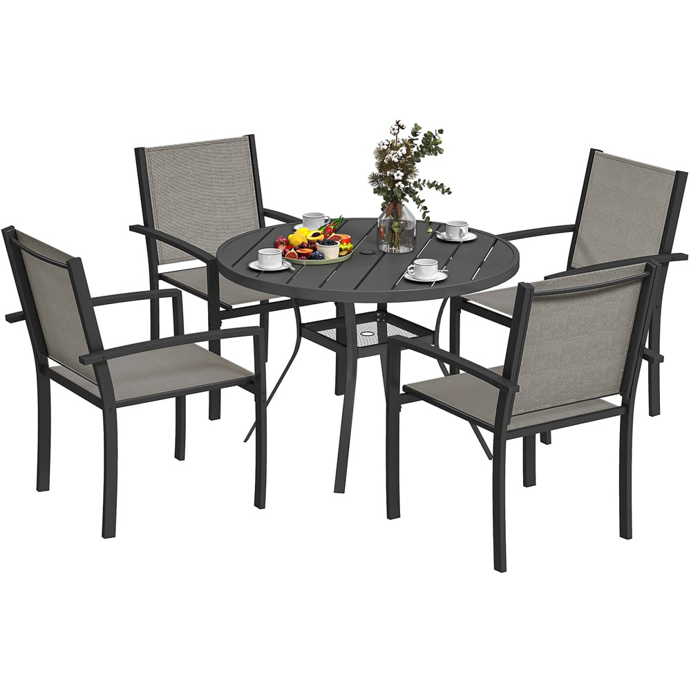 Outsunny 4 Seater Steel Garden Dining Set with Stackable Chair Image 2