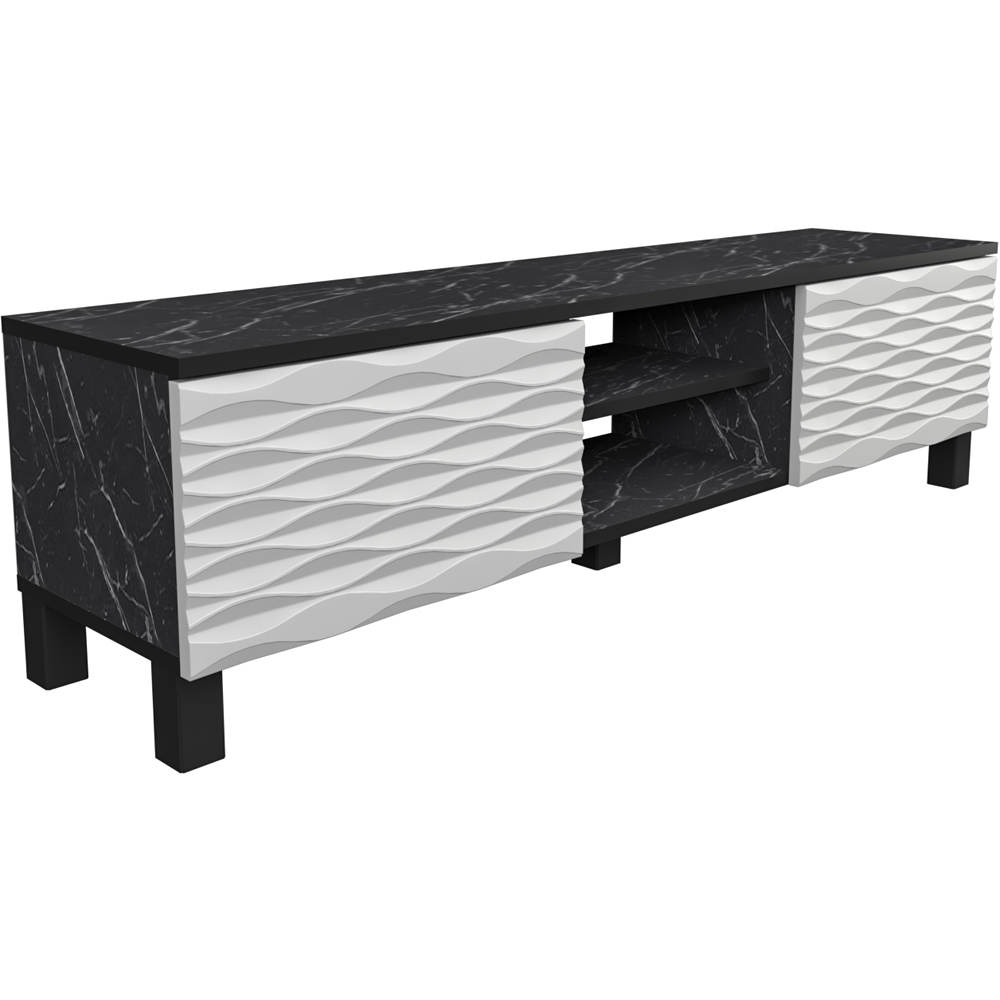 Decorotika Lukas 2 Door 2 Black Marble Effect and White TV Unit Image 2