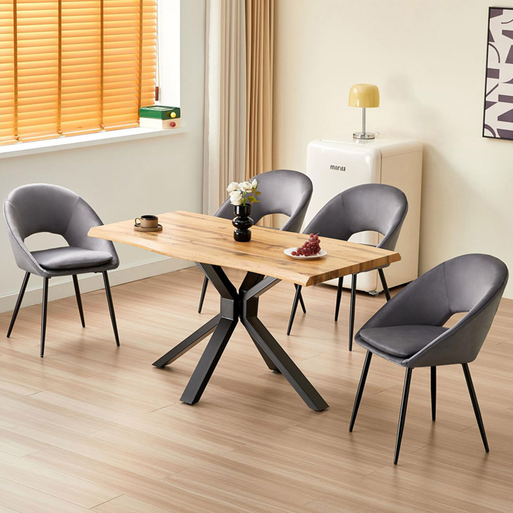 Kosy Koala 4 Seater Grey Velvet Wooden Dining Table Set Image 1