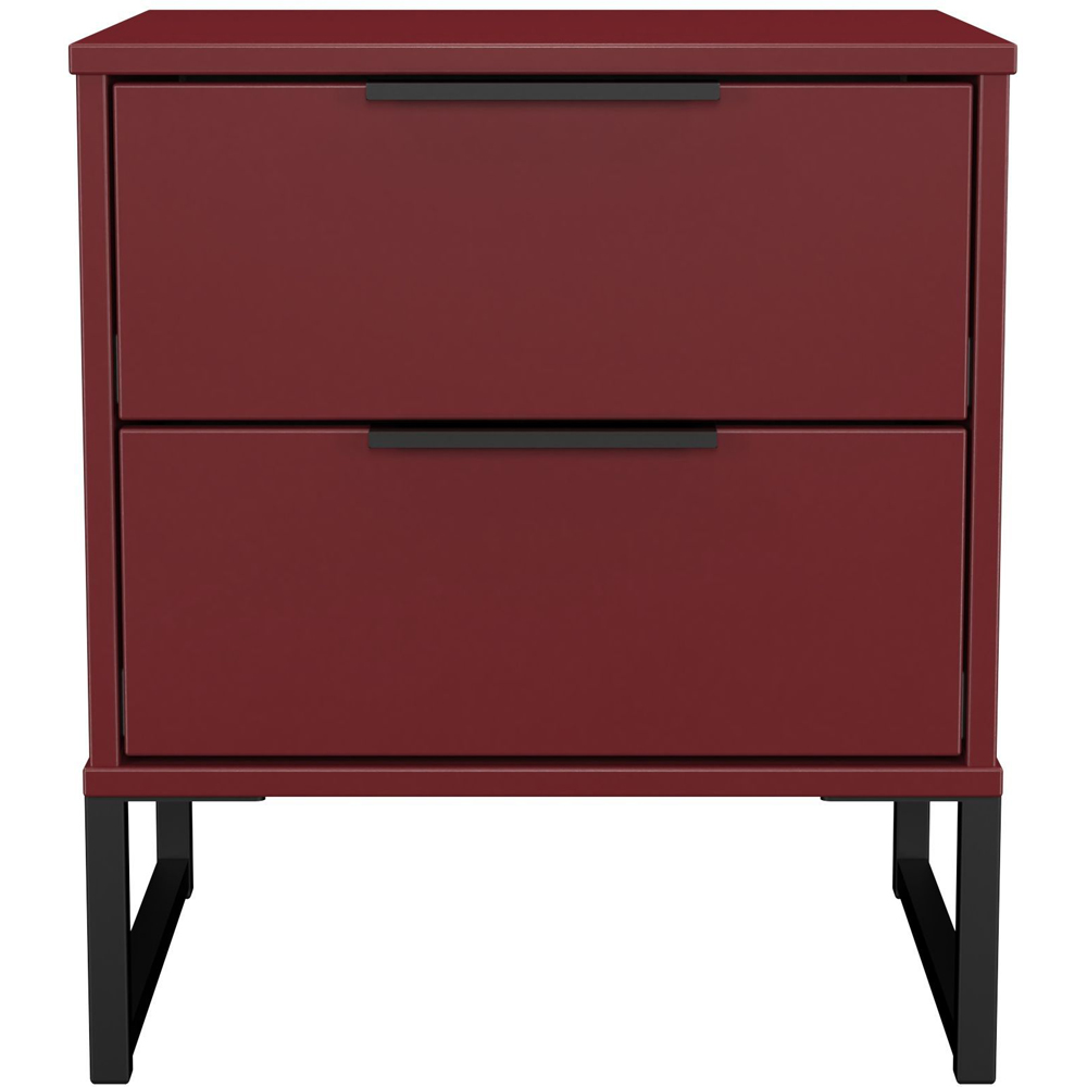 Crowndale Hong Kong 2 Drawer Matt Red and Black Compact Bedside Cabinet Ready Assembled Image 3