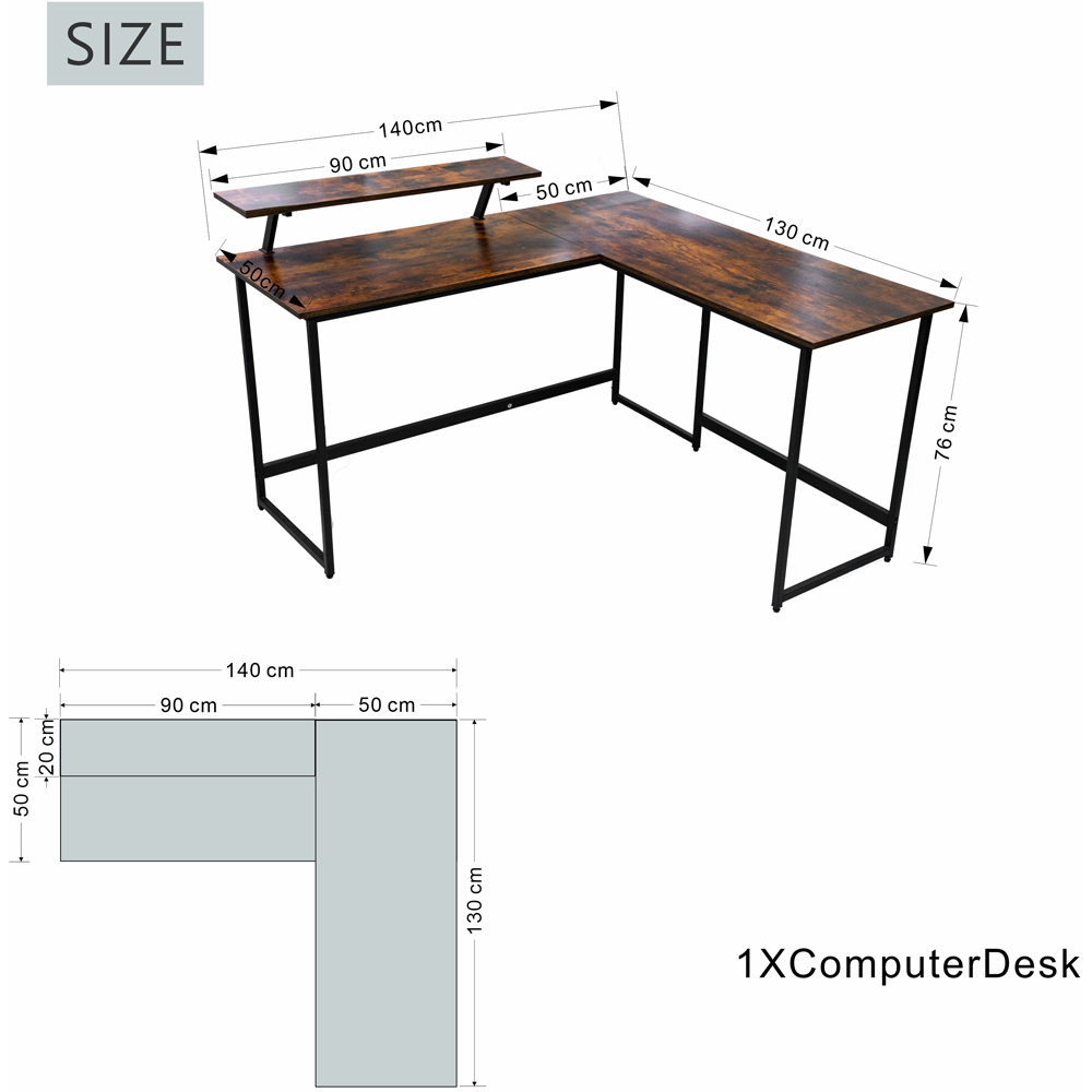 Abrihome Single Shelf Industrial Style L-Shaped Corner Computer Desk Brown Image 8