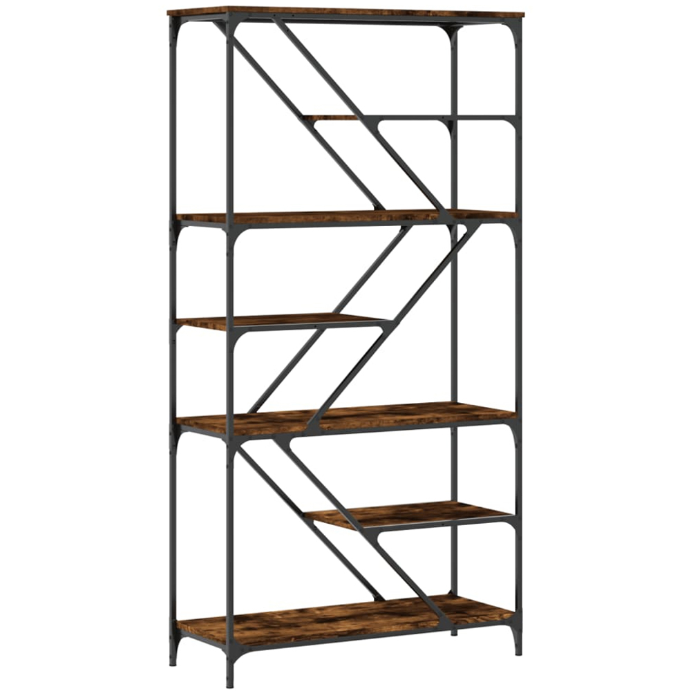 vidaXL 6 Shelf Smoked Oak Wood and Steel Geometric Bookcase Image 6
