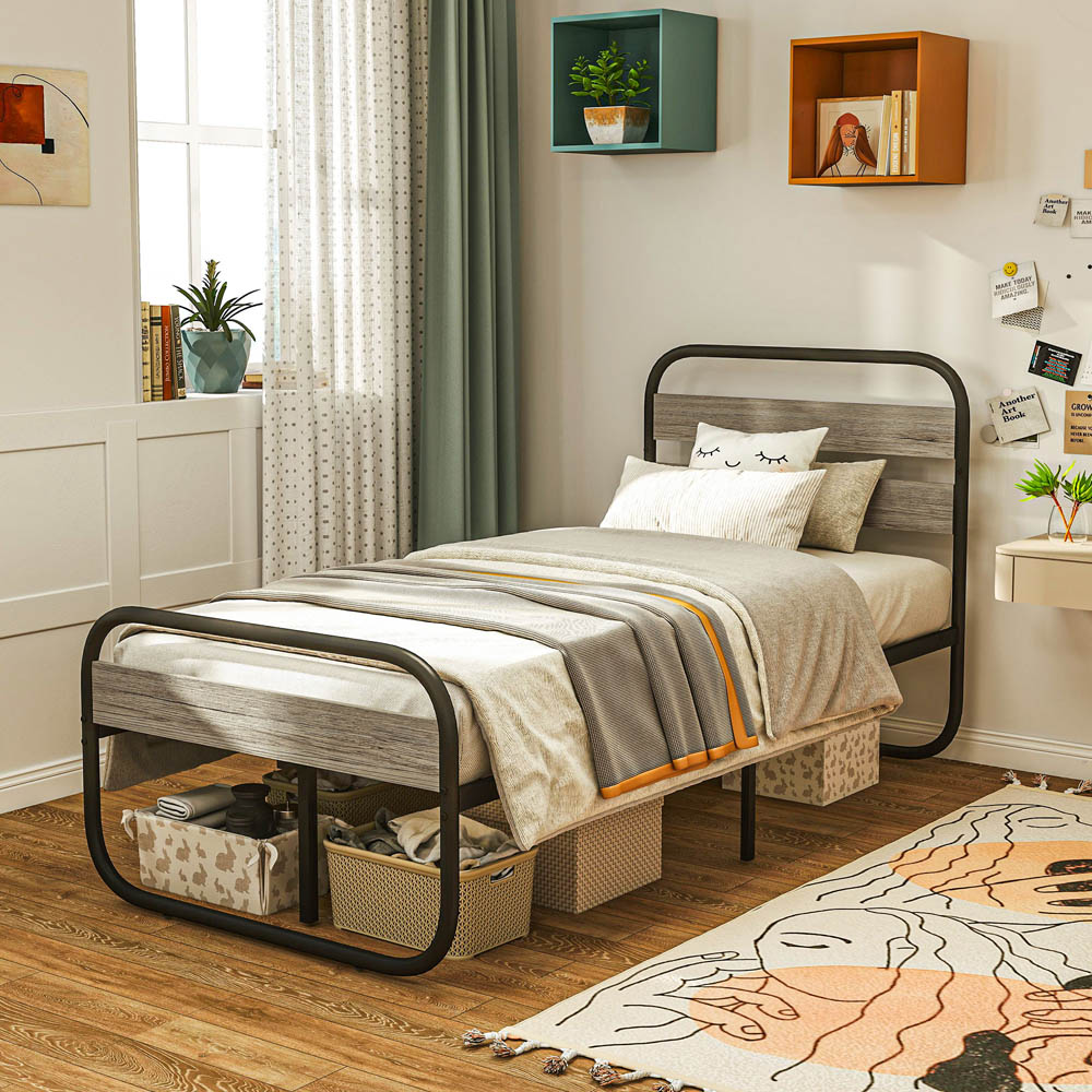 Portland Single Metal Platform Bed Frame with Underbed Storage Image 2