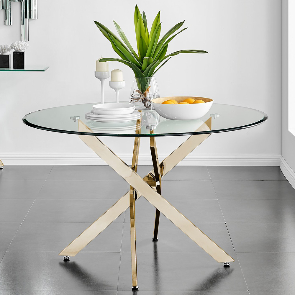 Furniturebox Arona Solara 6 Seater Round Dining Set Cappuccino Beige and Gold Image 2