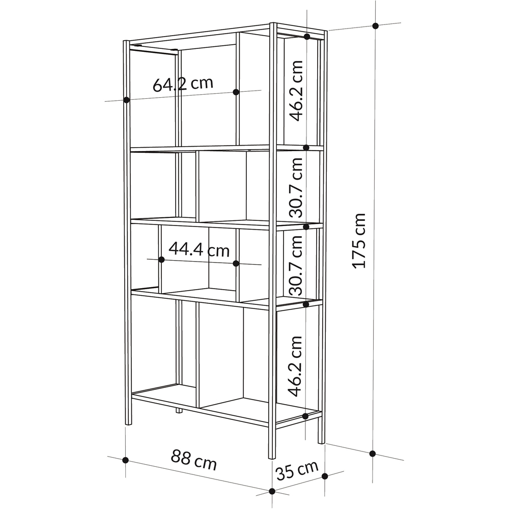 Decortie Midi 5 Shelf Oak Silky Black Modern Tall Bookcase Image 7