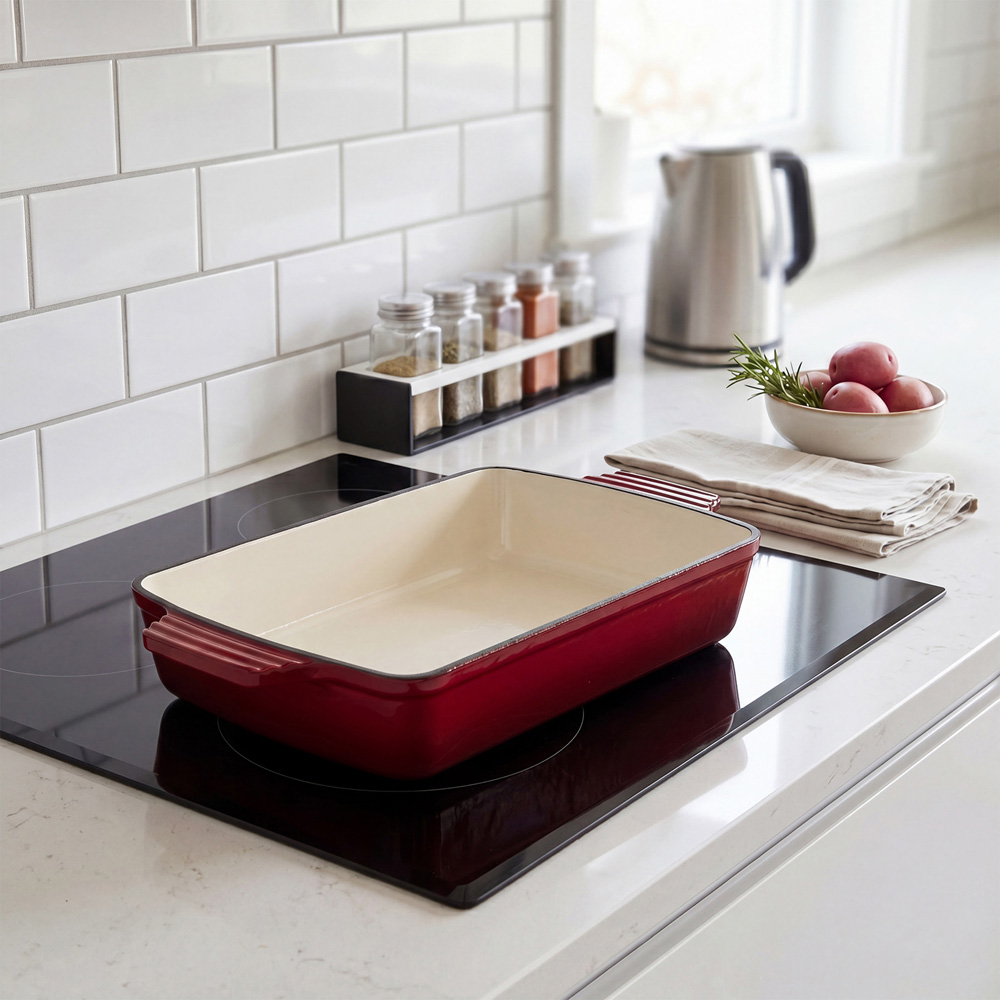 Living and Home 3L Red Enamelled Rectangular Baking Dish Image 2