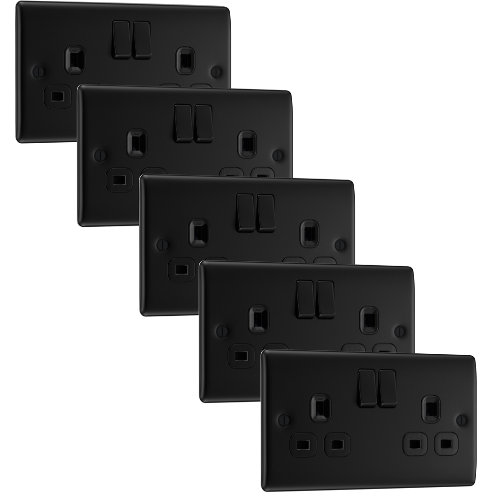 BG Nexus 13A Matt Black Double Switched Socket 5 Pack Image 1