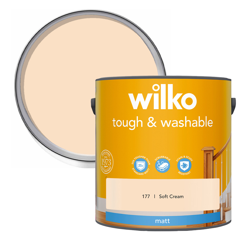 Wilko Tough & Washable Soft Cream Matt Emulsion Paint 2.5L Image 1