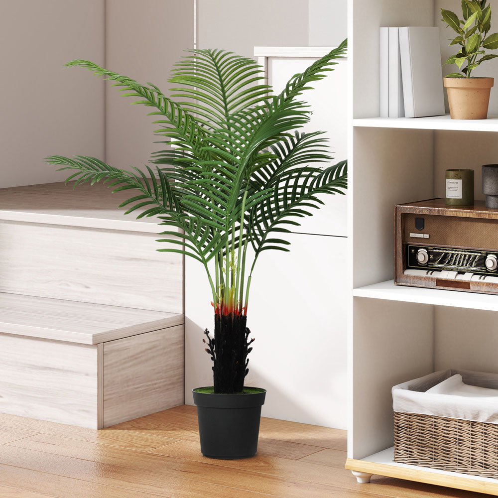 HOMCOM Areca Palm Tree Artificial Plant Pot with Flocked Soil 120cm Image 2