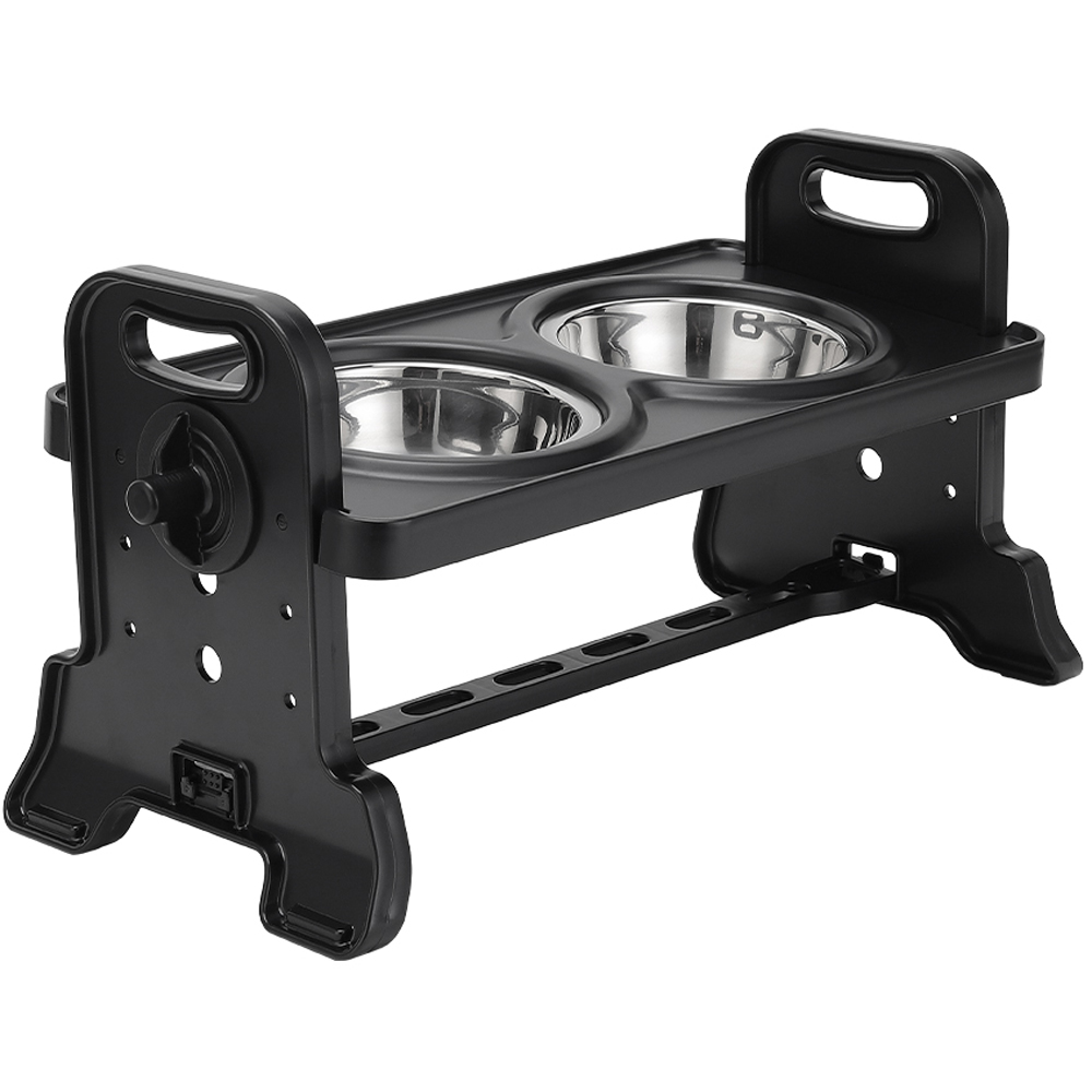 H&O Direct Stainless Steel 3 Level Height Adjustable Double Bowl Pet Feeder Image 2