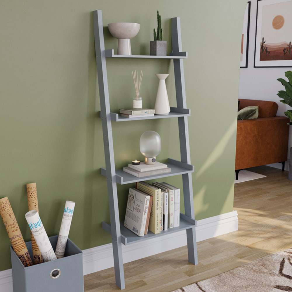 Vida Designs York 4 Shelf Grey Ladder Bookcase Image 1