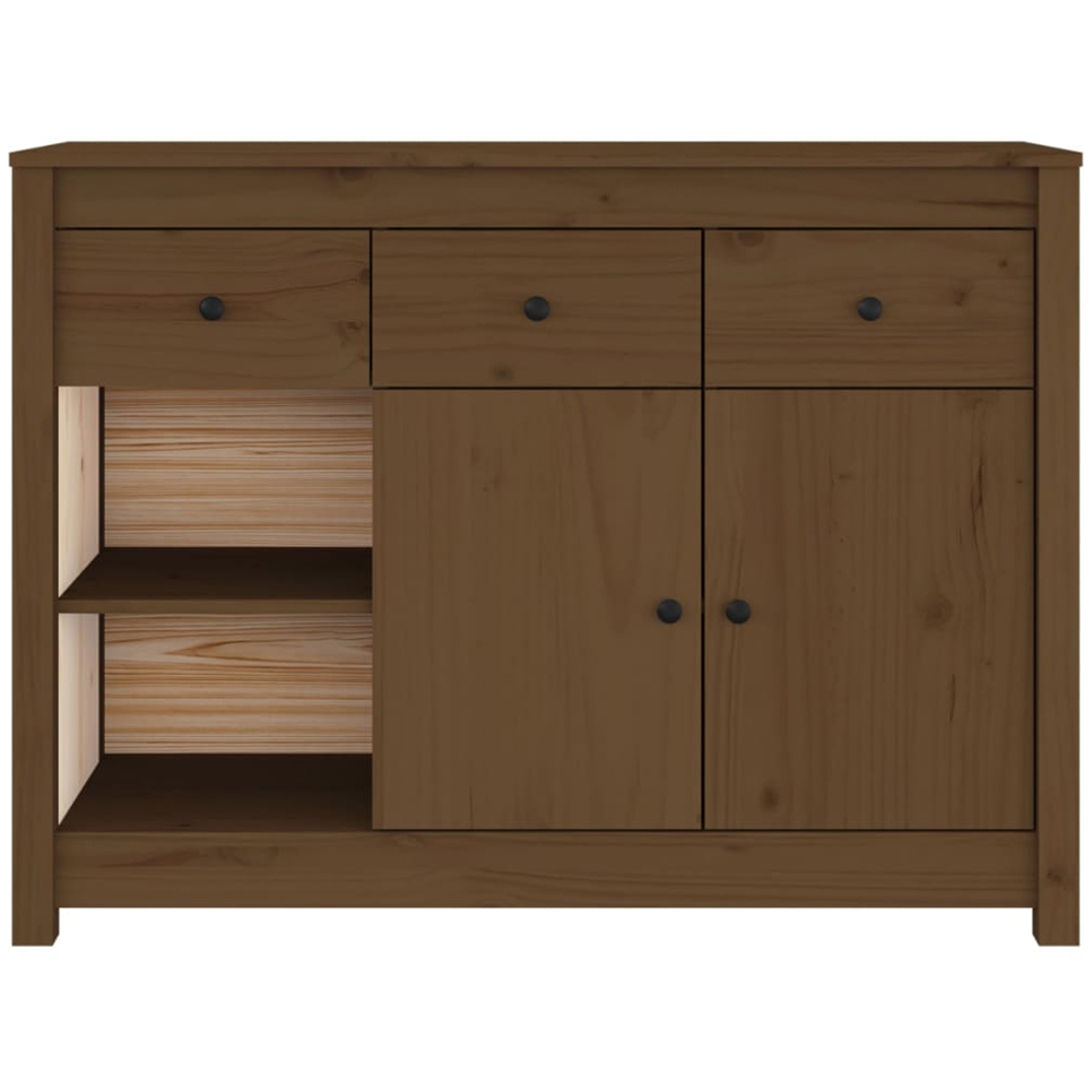 vidaXL 2 Door 3 Drawer 2 Shelf Honey Brown Solid Pine Wood Sideboard Image 6